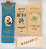 FOUR RIBBONS FEATURING PA GOV. HASTINGS FROM 1890.
