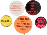 CIVIL RIGHTS GROUP OF FIVE BUTTONS INCLUDING H. RAPP BROWN AND WATTS.