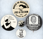 FIVE CLASSIC MARTIN LUTHER KING BUTTONS INCLUDING 1963 MARCH ON WASHINGTON.