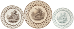 HARRISON 1840 "LOG CABIN" PORTRAIT CUP/SAUCER PLUS THREE COLUMBIAN STAR PIECES.