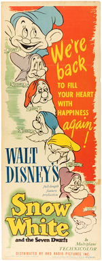 "SNOW WHITE AND SEVEN DWARFS" 1943 RE-RELEASE INSERT MOVIE POSTER.