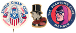 MANDRAKE THE MAGICIAN, THE SHIELD & THE PHANTOM CLUB BUTTONS & BADGE TRIO.