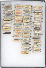 MINIATURE KNIVES WITH ADVERTISING OR PLACE NAMES SEVEN DIFFERENT STYLES TOTALLING 60 PIECES.