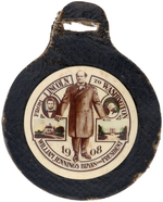 BRYAN "FROM LINCOLN TO WASHINGTON" 1.25" CELLO. ON LEATHER FOB HAKE #436.