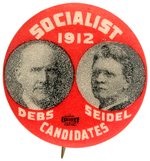 DEBS AND SEIDEL 1912 SOCIALIST  PARTY JUGATE BUTTON HAKE # SOC 10.
