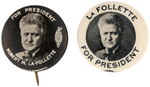 LA FOLLETTE 1924 PROGRESSIVE PARTY PAIR OF PORTRAIT BUTTONS PLUS STUD.