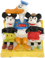 DONALD DUCK WITH MICKEY & MINNIE MOUSE BISQUE TOOTHBRUSH HOLDER.