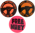 THREE BLACK PANTHER PARTY BUTTONS INCLUDING "FREE BOBBY SEIZE THE TIME."