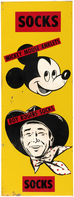 "MICKEY MOUSE ANKLETS - ROY ROGERS SOCKS" TIN ADVERTISING SIGN.