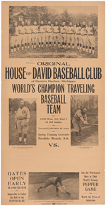 "THORPE'S ORIGINAL HOUSE OF DAVID BASEBALL CLUB" BROADSIDE.