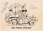 THREE STOOGES SIGNED CARD.