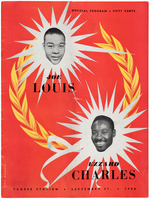 "JOE LOUIS VS. EZZARD CHARLES" YANKEE STADIUM 1950 PROGRAM W/TICKET STUBS.