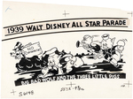 DISNEY 1939 ALL STAR PARADE DAIRY PREMIUM GLASSES THREE LITTLE PIGS & BIG BAD WOLF ORIGINAL ART.