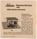 SCHUCO "EXPRESS SERVICE" STATION BOXED PLAYSET WITH SHELL GASOLINE GRAPHICS.