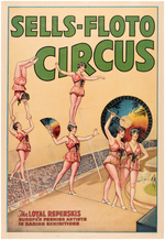 "SELLS-FLOTO CIRCUS - THE LOYAL REPENSKIS" LINEN-MOUNTED CIRCUS POSTER.