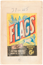 "FLAGS OF THE WORLD" TOPPS GUM CARD WRAPPER TRIO WITH RARE TEST ISSUE.