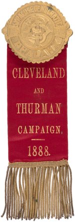 "SYRACUSE DEMOCRATIC PHALANX" BADGE WITH "CLEVELAND AND THURMAN CAMPAIGN 1888" RIBBON.