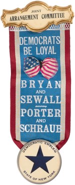 "DEMOCRATS BE LOYAL BRYAN AND SEWALL/PORTER AND SCHRAUB" COATTAIL RIBBON BADGE.