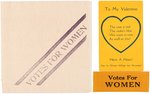 TRIO OF SUFFRAGE PIECES "VOTES FOR WOMEN" RIBBON, POST CARD AND NAPKIN.