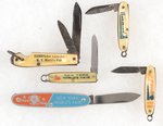 NEW YORK WORLD'S FAIR 1939 I.D. CARDS IN CASES, FOUR MINIATURE KNIVES, ONE KNIFE 1965.