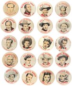 MOVIE STARS 1948 COMPLETE BUTTON SET FROM QUAKER INCLUDING RONALD REAGAN.