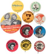 TEN SCARCE COWBOY BUTTONS INCLUDING: SKY KING, RANGE RIDER, KIT CARSON AND MORE.