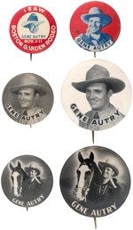 GENE AUTRY SIX SCARCE TO RARE LATE 1930s AND 1940s BUTTONS.