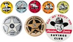 HOPALONG CASSIDY SAVINGS RODEO BANKING BUTTONS FROM TENDERFOOT THROUGH FOREMAN.