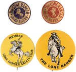 THE LONE RANGER FOUR EARLY CLUB ISSUED BADGES AND BUTTONS 1938-1941.