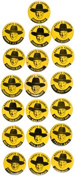 HOPALONG CASSIDY "HOPPY'S FAVORITE" BUTTONS WITH 19 DIFFERENT SPONSORS.