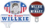 PAIR OF WILLKIE METAL LICENSE PLATE ATTACHMENTS INCLUDING ONE FEATURING PORTRAIT.