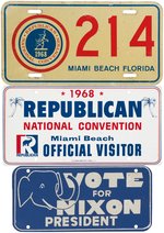 FOUR NIXON LICENSE PLATE ATTACHMENTS INCLUDING SCARCE 1960 "VOTE FOR NIXON PRESIDENT."