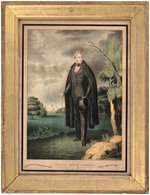 WILLIAM HENRY HARRISON HAND COLORED CURRIER MOURNING PRINT.