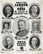 RARE "VOTE FOR LANDON AND KNOX" NEW YORK STATE MULTIGATE COATTAIL POSTER.