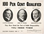 "FOR GOVERNOR CALVIN COOLIDGE" EARLY CAREER TRIGATE POSTER.