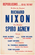 TRIO OF 1968/72 NIXON/AGNEW PIECES INCLUDING PENNSYLVANIA COATTAIL POSTER.