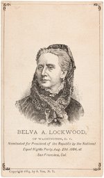 BELVA LOCKWOOD "NOMINATED FOR PRESIDENT" RARE TWO SIDED PORTRAIT PALM CARD.