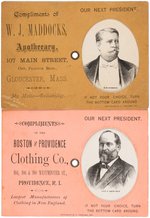 PAIR OF 1880 HANCOCK/GARFIELD MECHANICAL TRADE CARDS.