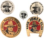 BUCK JONES RANGERS' CLUB OF AMERICA BUTTONS AND BRASS BADGE PREMIUMS.