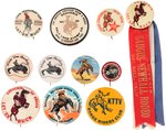 RODEOS AND BUCKING BRONCS 11 BUTTONS INCLUDING 1912 PENDLETON ROUND-UP.