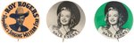 ROY ROGERS SCARCE 1930s EARLY BUTTON PLUS PAIR OF LATE 1940s DALE EVANS.