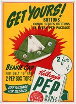 KELLOGG'S PEP BUTTONS & BEANIE ADVERTISING SIGN.