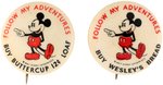 MICKEY MOUSE "FOLLOW MY ADVENTURES" PAIR OF 1937 PREMIUM BUTTONS.