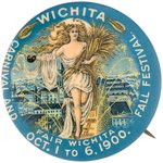 WICHITA 1900 BUTTON WITH EXTRAORDINARY COLOR AND DESIGN PICTURING THE HARVEST GODDESS.