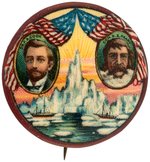 RARE 1909 OUTSTANDING COLOR BUTTON PICTURING COMPETING NORTH POLE DISCOVERERS.
