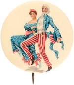 UNCLE SAM AND MISS LIBERTY MARCHING HIGH STEP ARM IN ARM FROM WWI ERA.