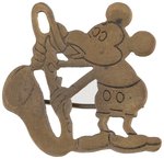 MICKEY MOUSE PLAYING HUGE SAXOPHONE 1930s FIGURAL BRASS RARE PIN.