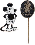 MICKEY MOUSE ENAMEL ON SILVERED BRASS PIN AND FIRST SEEN DATED "1953" STICKPIN.