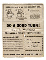 ROY ROGERS MICROSCOPE RING WITH MAILER AND INSTRUCTIONS.