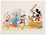 MICKEY MOUSE AND THREE LITTLE PIGS HAND COLORED VARIETY 1933 FAN CARD.